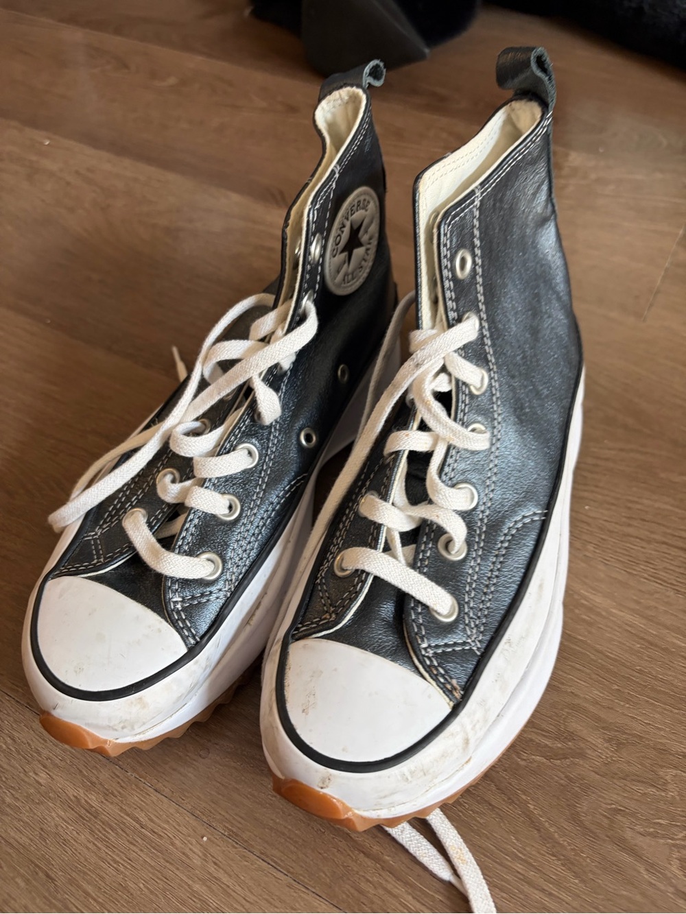 Converse Black Leather High-Top Sneakers with White Accents